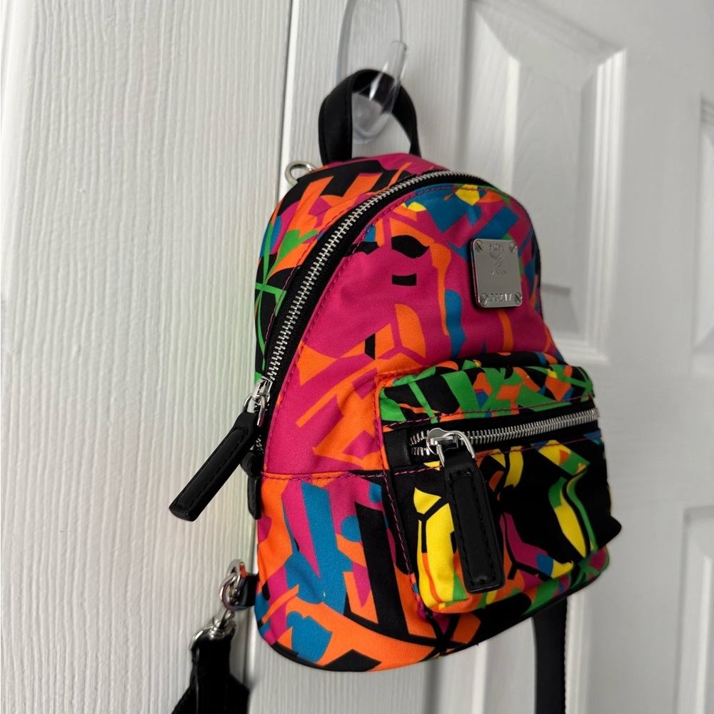 MCM Mini Backpack Crossbody Neon Abstract Graffiti Multicolor Luxury NWOT